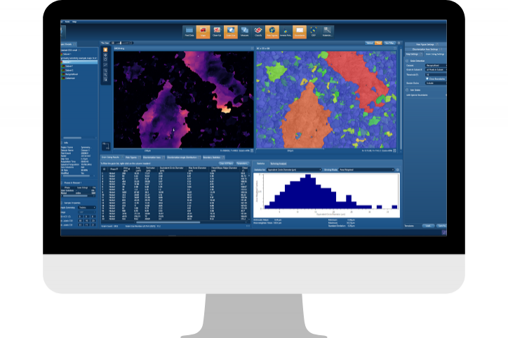 Screenshot of the user interface of the AZtecCrystal EBSD data processing software