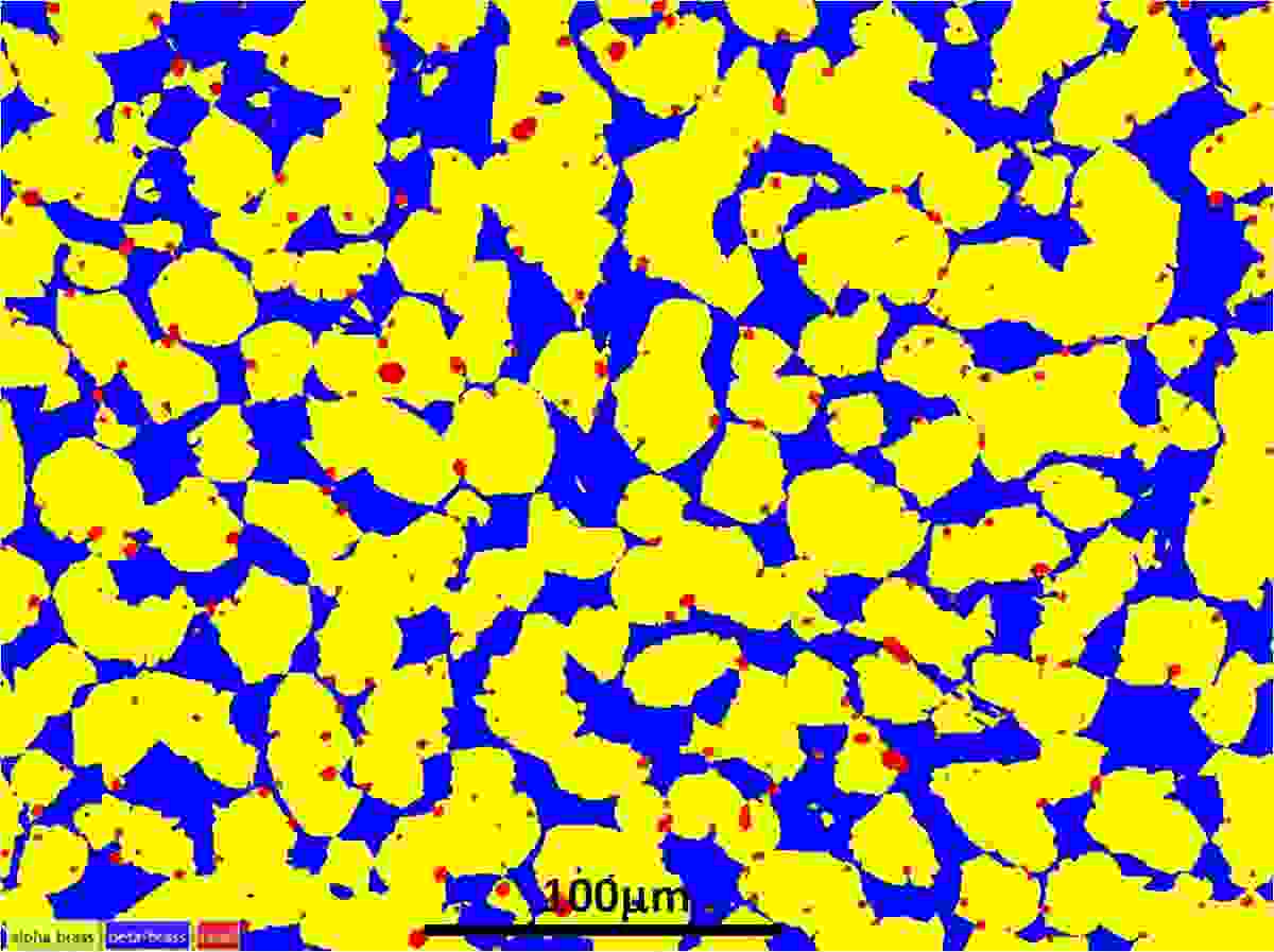 鉛入り黄銅サンプルの EBSD 結晶相マップ。