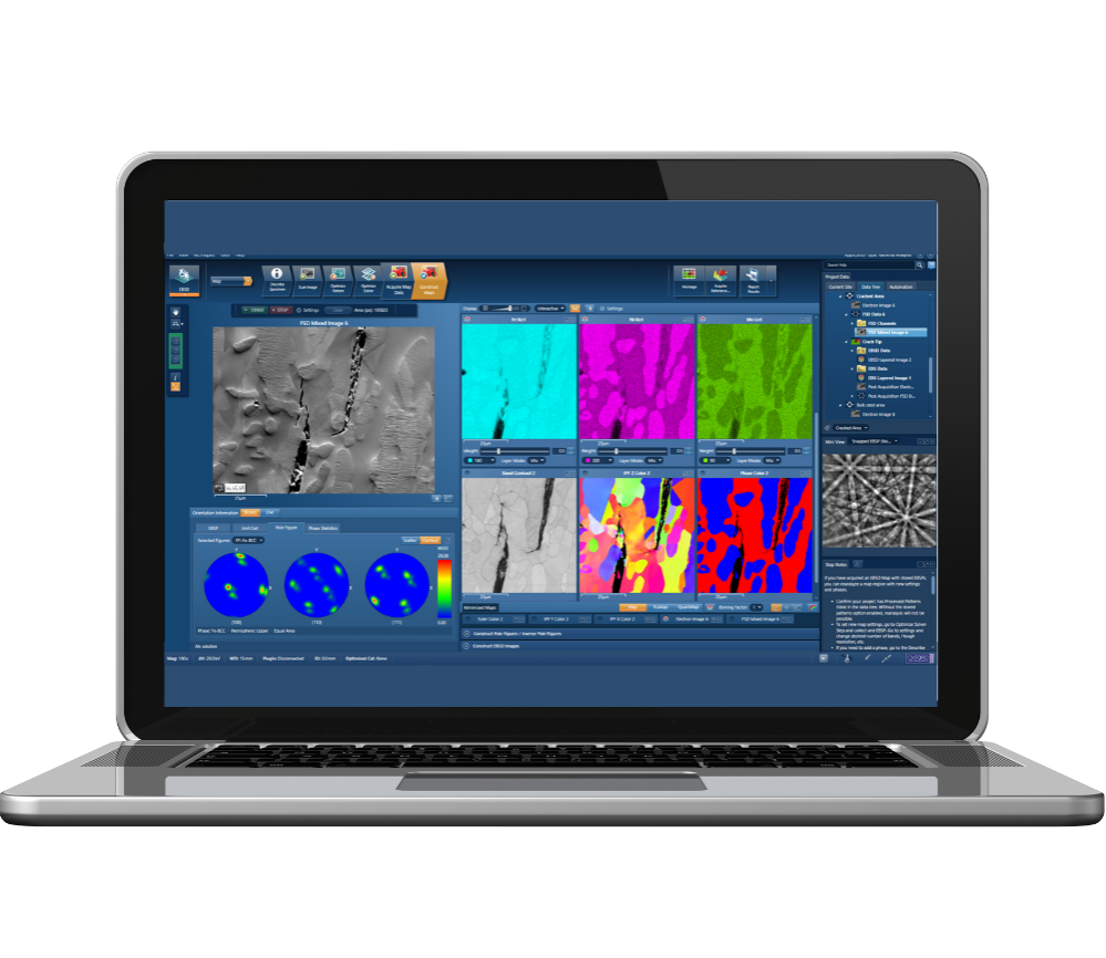 代表的な EBSD データ収集ソフトウェアを示すスクリーンショット
