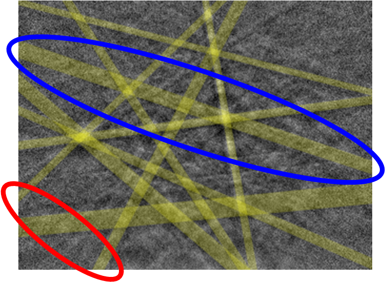 EBSD pattern showing the detected bands using a weighted band detection approach