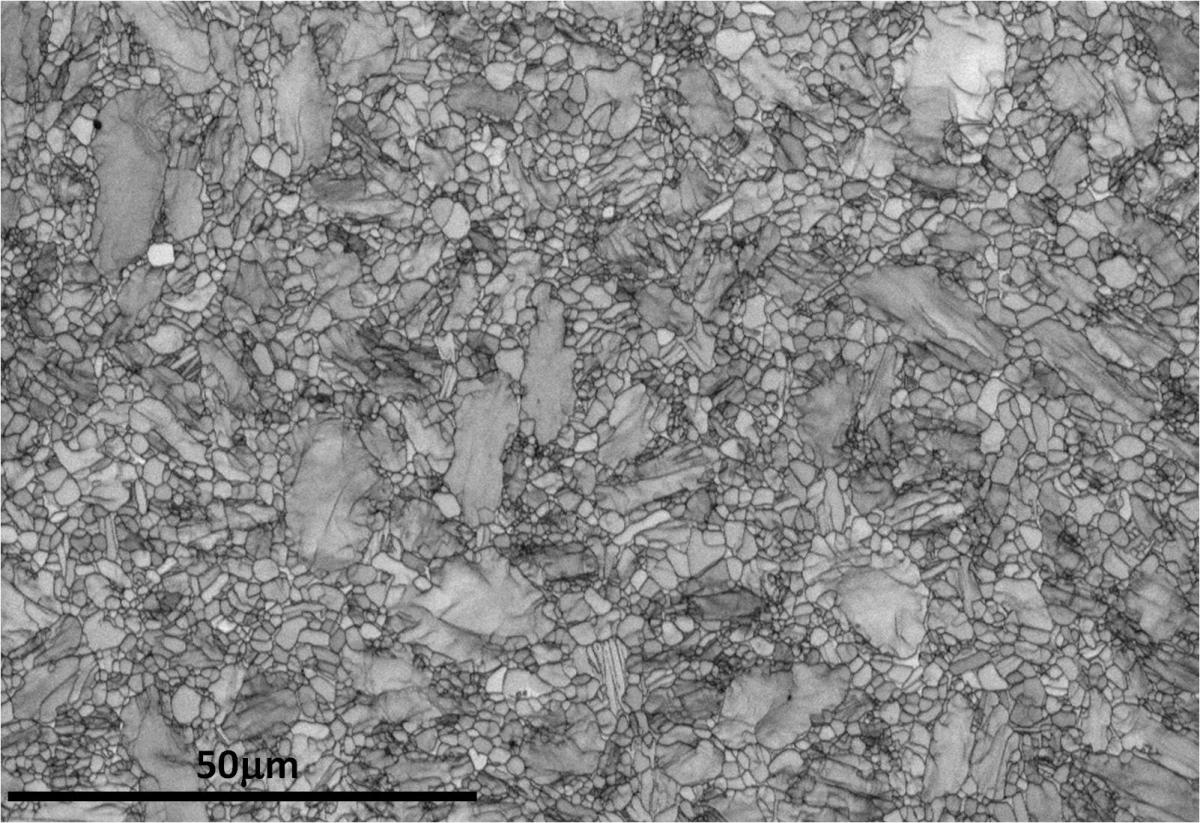 変形した Ti64 合金サンプルの EBSD パターン品質マップ
