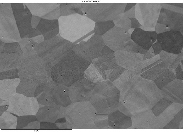 傾斜サンプルの前方電子顕微鏡像（傾斜角補正あり、ダイナミックフォーカスなし）。