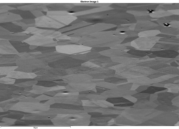 傾斜サンプルの前方電子顕微鏡像（傾斜角補正なし、ダイナミックフォーカスなし）。